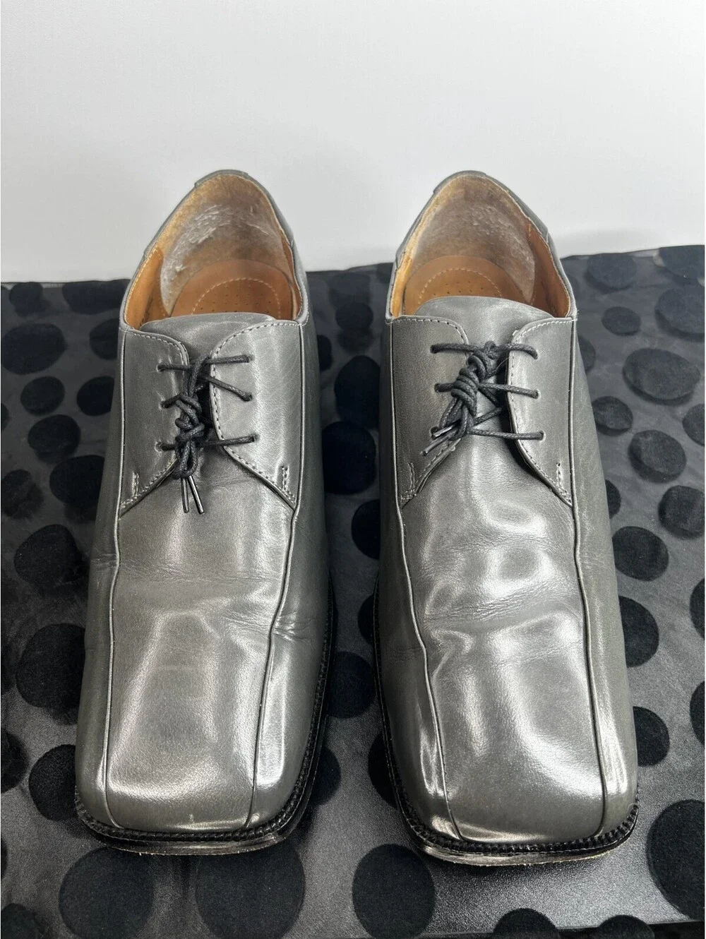 Stacy Adams Mens 10.5 M Pewter Gray Leather Square Toe Lace Up Dress Shoes